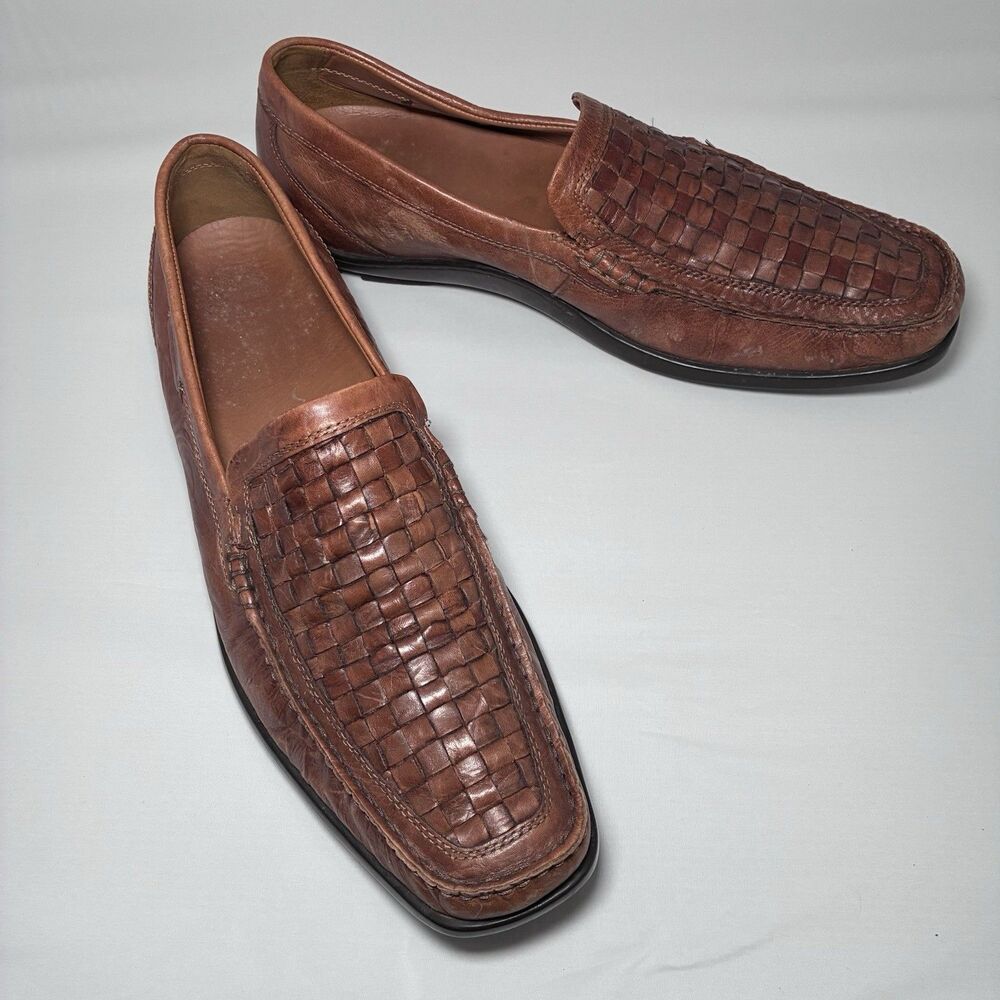 Ecco Loafers Mens Size 12 / 46 Brown Woven Leather Comfort Casual Dress Shoes